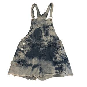 No Boundaries Mottled Acid Bleach Wash Denim Short Overalls Women's M Medium